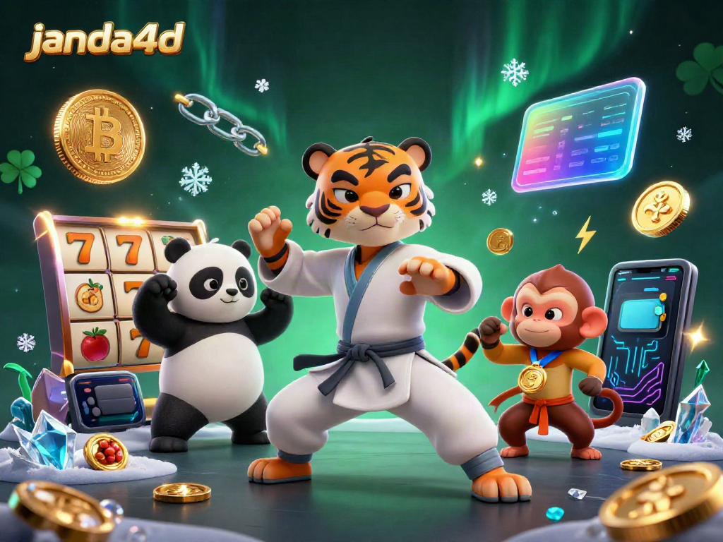 Permainan janda4d dengan simbol slot dan karakter menggoda di latar belakang kasino digital.
