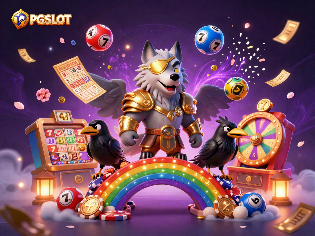 Engage with PG SLOT action featuring a vibrant scene of slot machines and characters amidst casino elements.