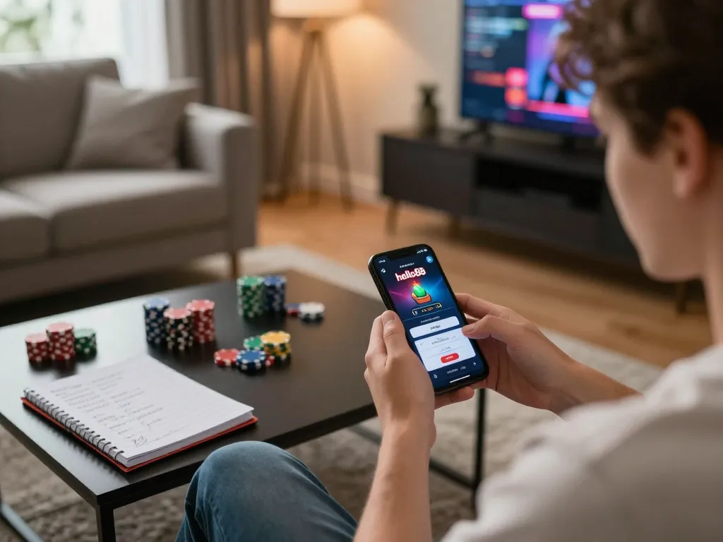 Engaging with the hello88 casino app for a strategic gaming session at home
