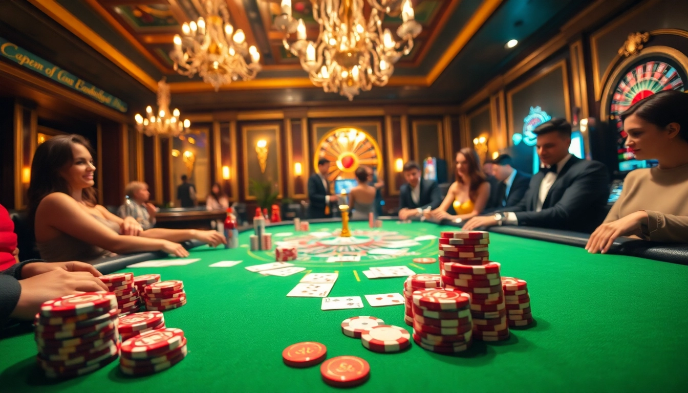 KONG88 gaming table with chips and cards in an elegant casino setting.