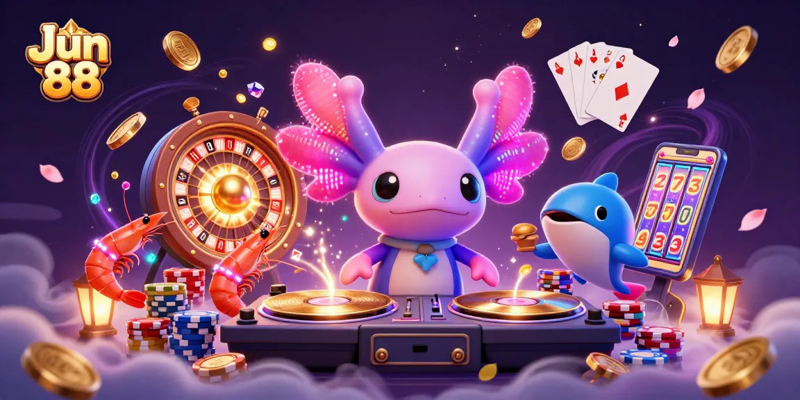 Engage with thrilling gameplay at Jun 88, as the DJ spins amidst dazzling casino elements.