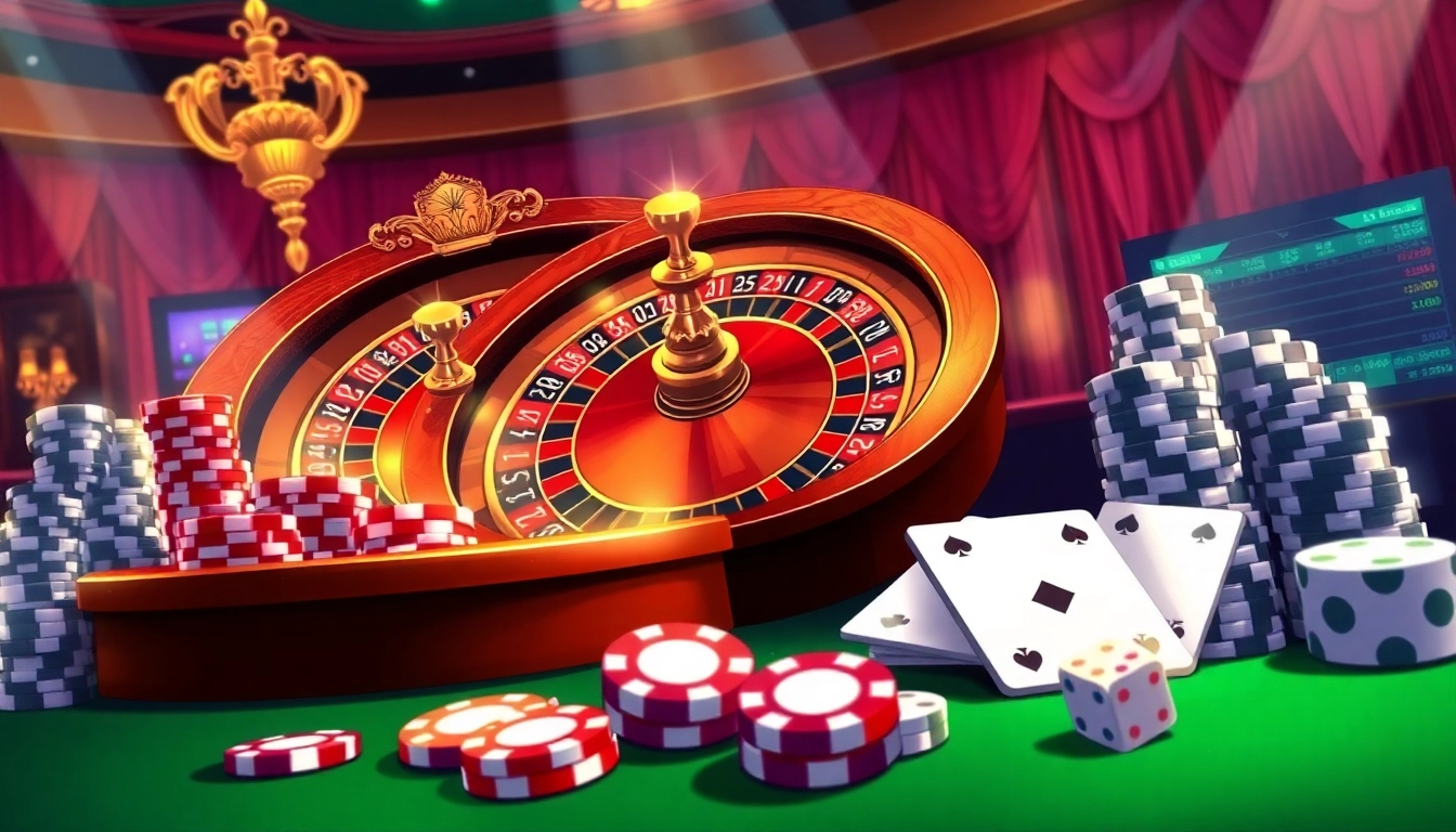 Experience Tool xổ số siêu tốc at a luxury casino scene with roulette, cards, and digital betting.