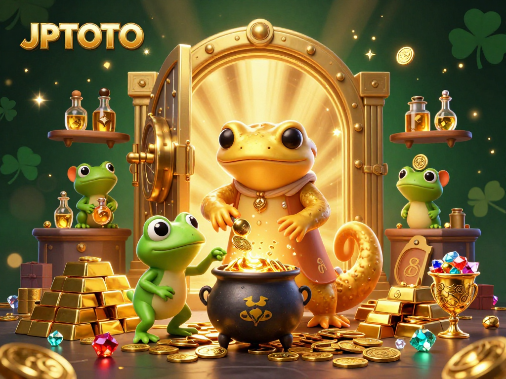 Engage in thrilling JPTOTO classic lottery action with gold coins, vibrant gems, and alchemical magic.