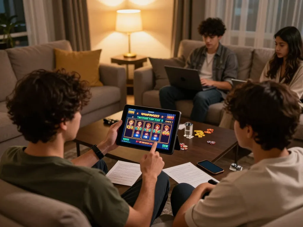 Engaging in strategic gameplay on winstrike69 with a cozy home setup, showcasing online casino interaction.