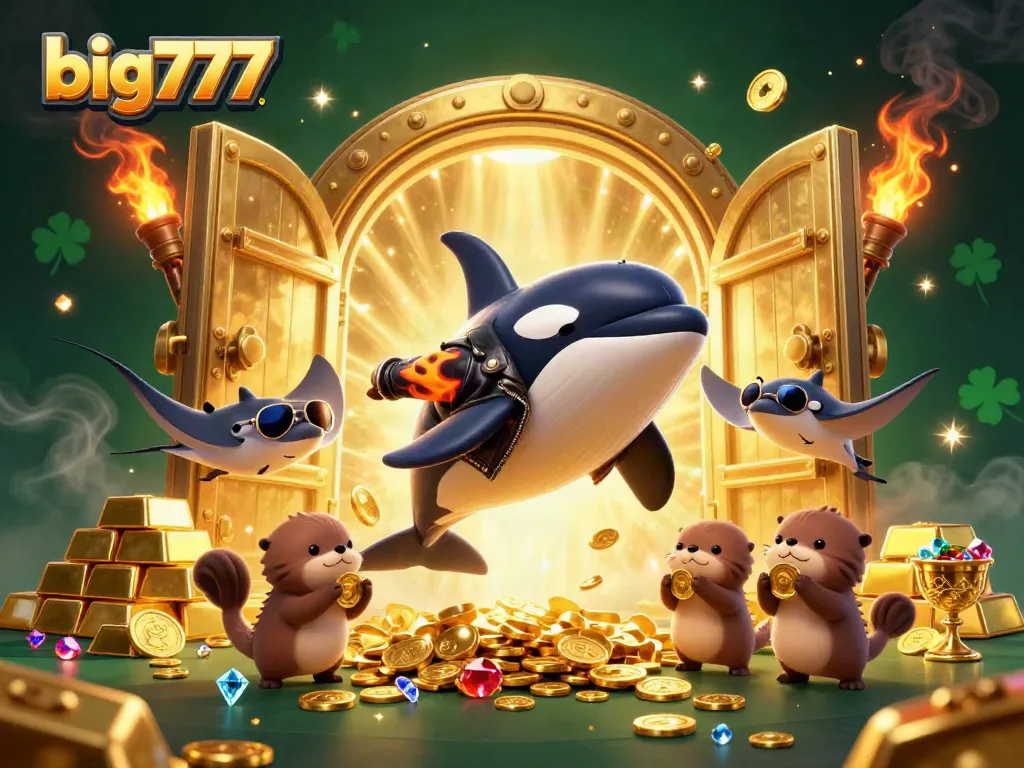 Join the big777 jackpot excitement with a vibrant casino scene featuring playful sea creatures.