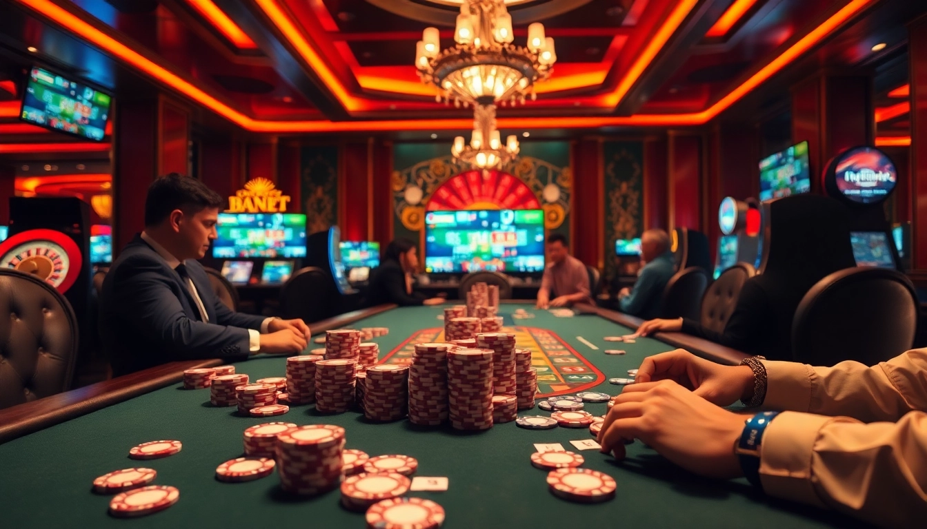 Accessing vào shbet không bị chặn with excitement at a luxurious casino table filled with poker chips.