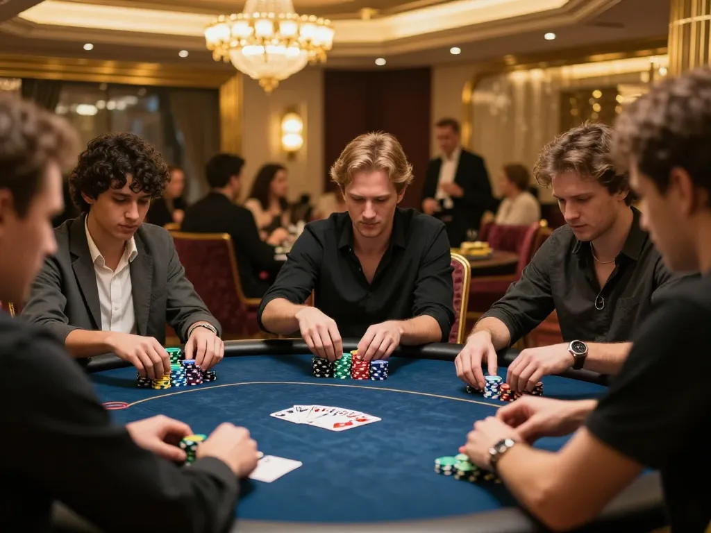 Players strategizing in a thrilling MPOID poker game with colorful chips and intense focus.