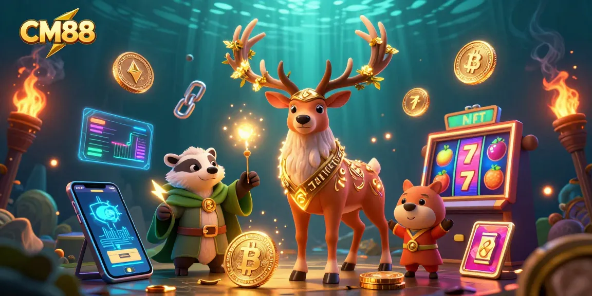 Engage with CM88's dynamic gambling experience featuring a Celtic druid stag and slot machine reels.