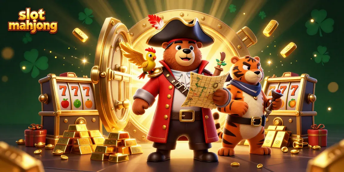 Engage in vibrant gameplay with slot mahjong, featuring dynamic characters amidst gold and gems.