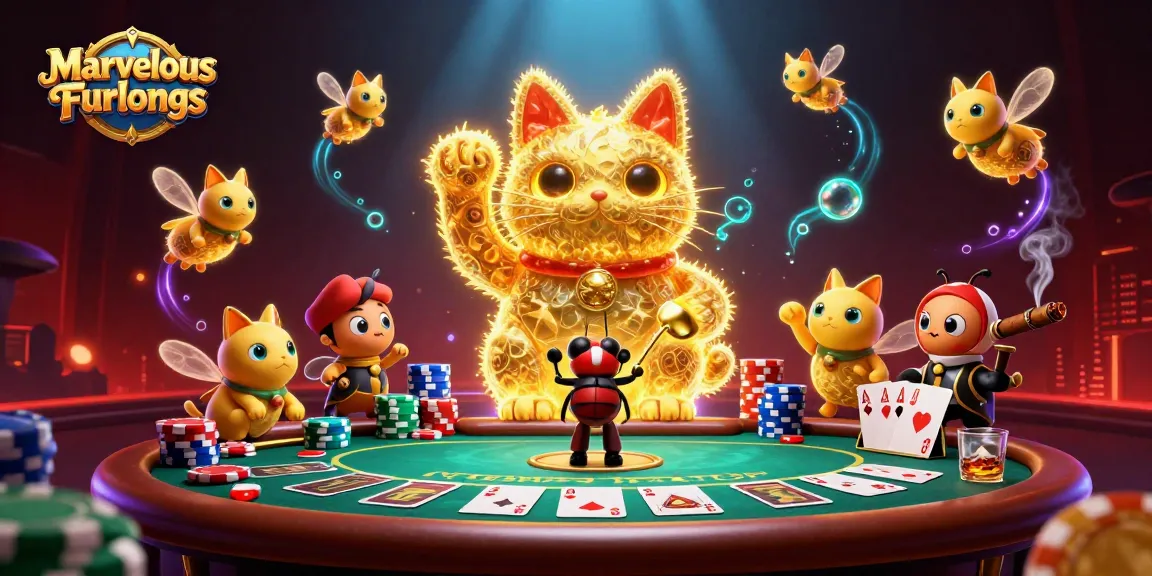 Engage with Marvelous Furlongs, a vibrant 3D cartoon scene featuring casino elements and dynamic characters.