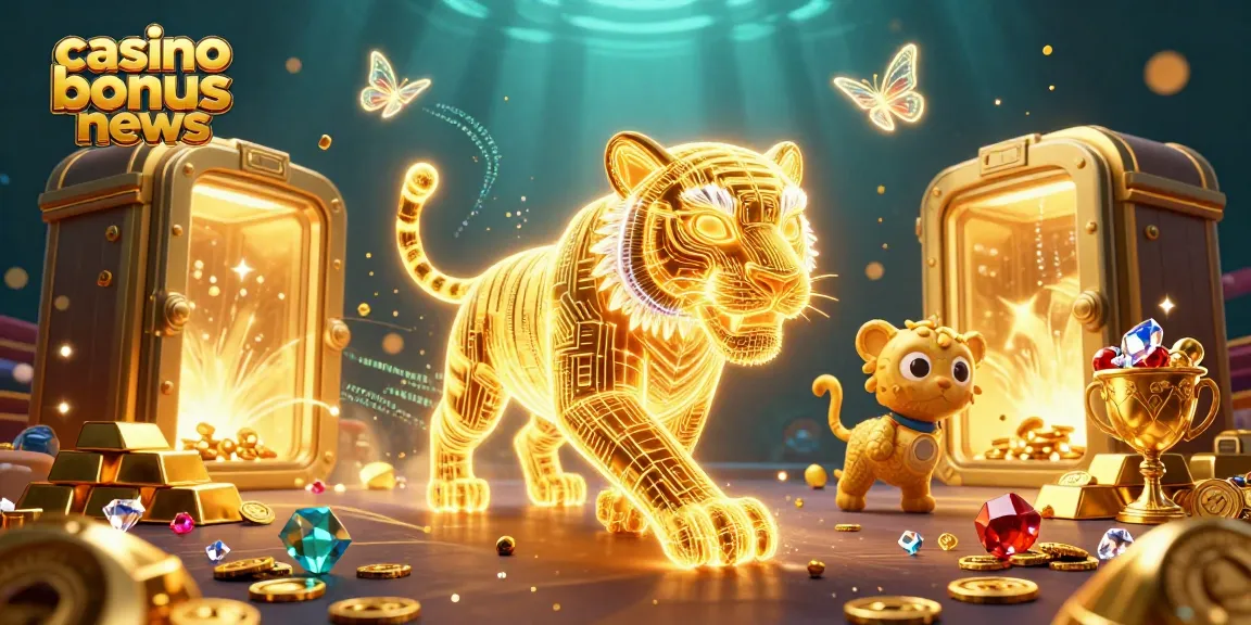 Experience the vibrant casino bonus news scene with a golden tiger in a digital landscape.
