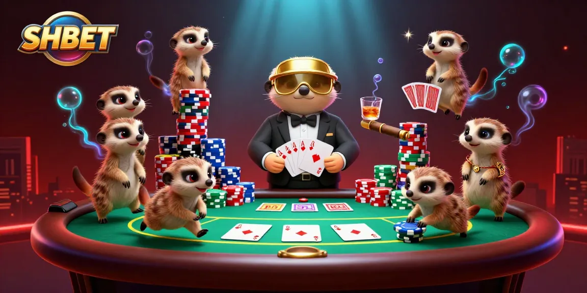 Experience the action at SHBET with meerkats mastering an exciting casino scene, blending humor and gaming.