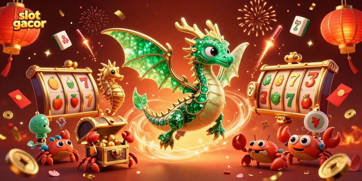 Menangkan slot gacor dengan naga laut bertuah dan peti harta karun dalam ilustrasi yang meriah.