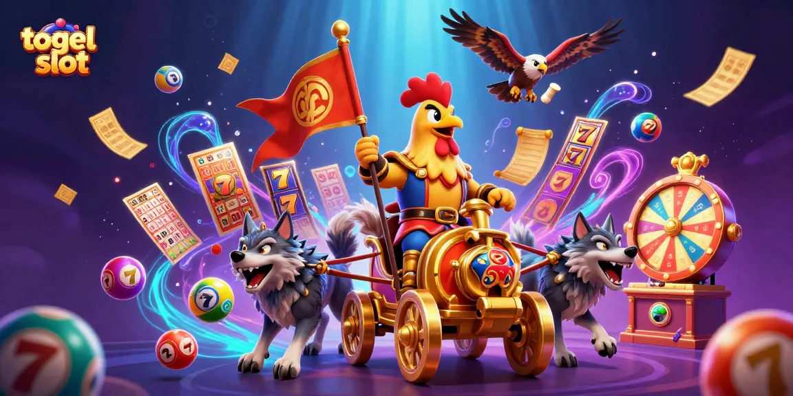 Experience the thrill of togel slot with a vibrant 3D illustration filled with dynamic game elements.
