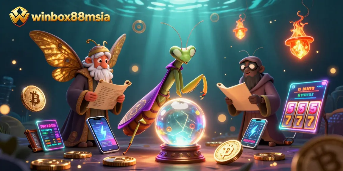 Engage with thrilling games at winbox88msia, featuring iconic slots and mystical characters in a vibrant 3D scene.