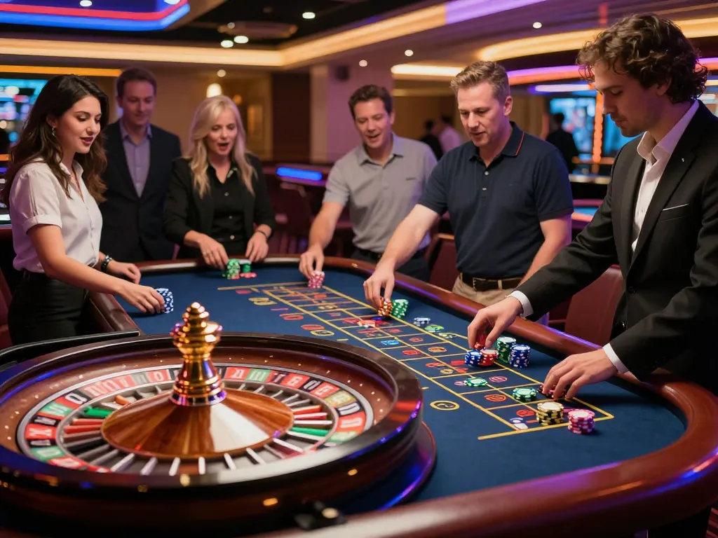 KONG88 roulette action with players betting on a vibrant casino floor, capturing the thrill of live gameplay.