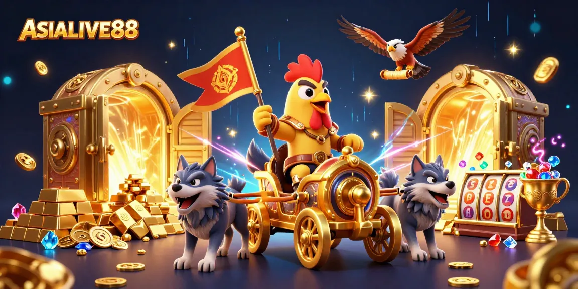 Engage with ASIALIVE88's vibrant online slots experience featuring a dynamic 3D cartoon scene.