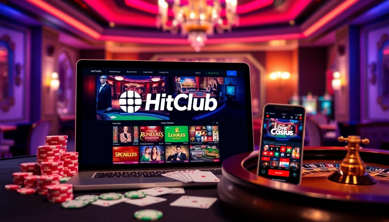 Experience the excitement of gambling on the hitclub web with vibrant online game displays and casino elements.