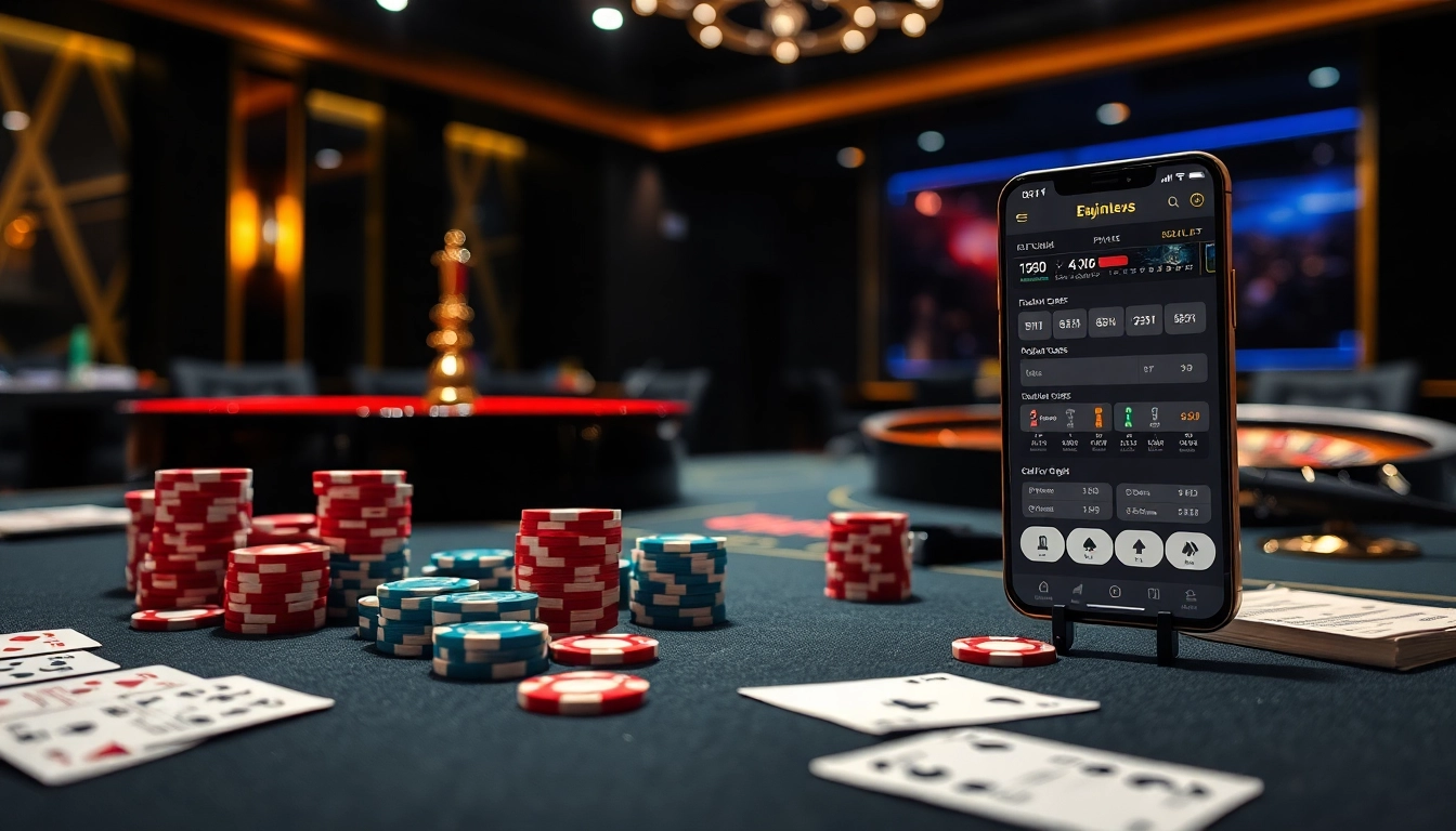 S8 nhà cái poker scene showcasing chips and cards in a vibrant gaming environment.