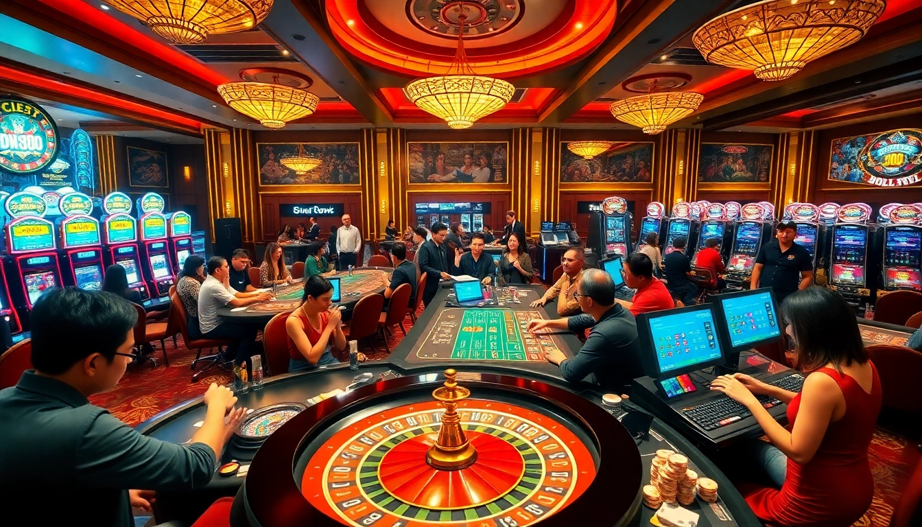 Experience thrilling gameplay at dn88 com with roulette wheel, poker chips, and vibrant slot machines.