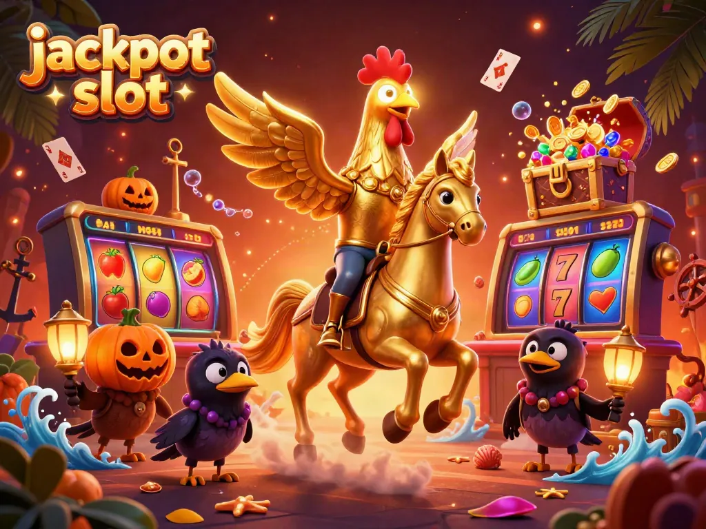 Win big jackpots with this vibrant 3D casino scene featuring exciting slots and dynamic characters.
