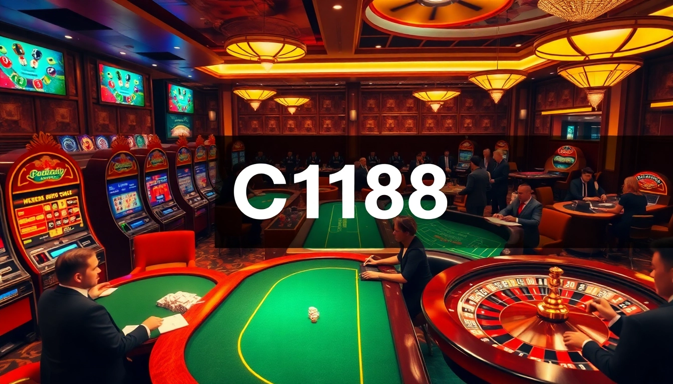 Players experiencing excitement at C168 casino amid vibrant games and elegant decor.