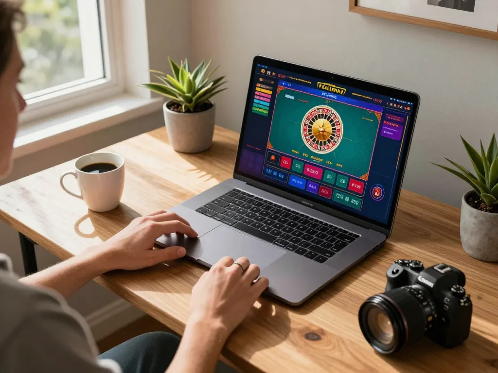 Person engaging in online casino with LV88SEO, showing live dealer roulette game.