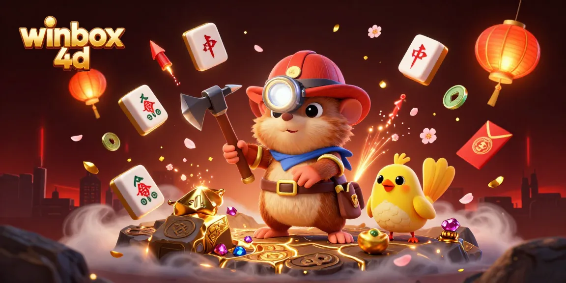 Engage with winbox 4d as a cartoon treasure hunter mole mines for gems in a bustling casino scene.