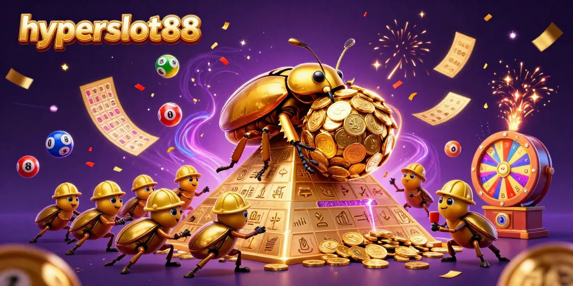 Experience excitement at hyperslot88 with golden coins and lottery balls in a vibrant gambling scene.