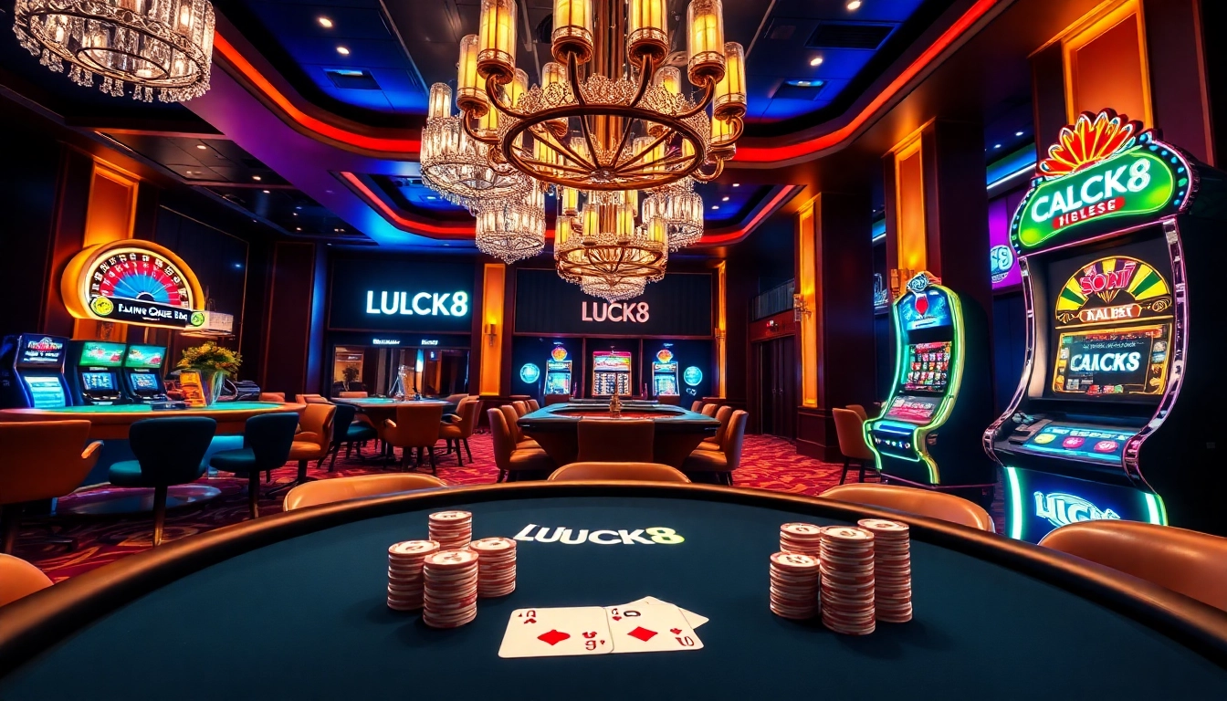 LUCK8 casino gaming experience with vibrant gaming tables and exciting slot machines.