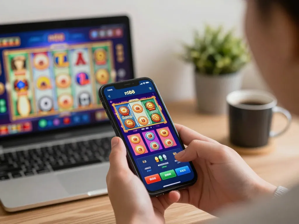 Player exploring n188 app on smartphone for thrilling online gambling experience