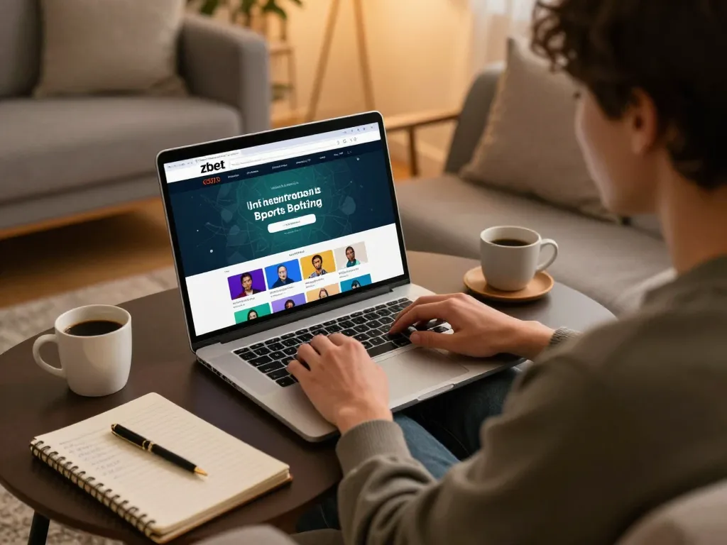 Engaged gambler placing bets on zbet website from a cozy home setting with strategic notes.