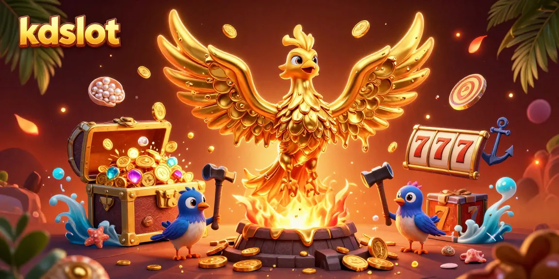 Experience the thrill of kdslot with a golden phoenix and casino elements bursting with excitement.