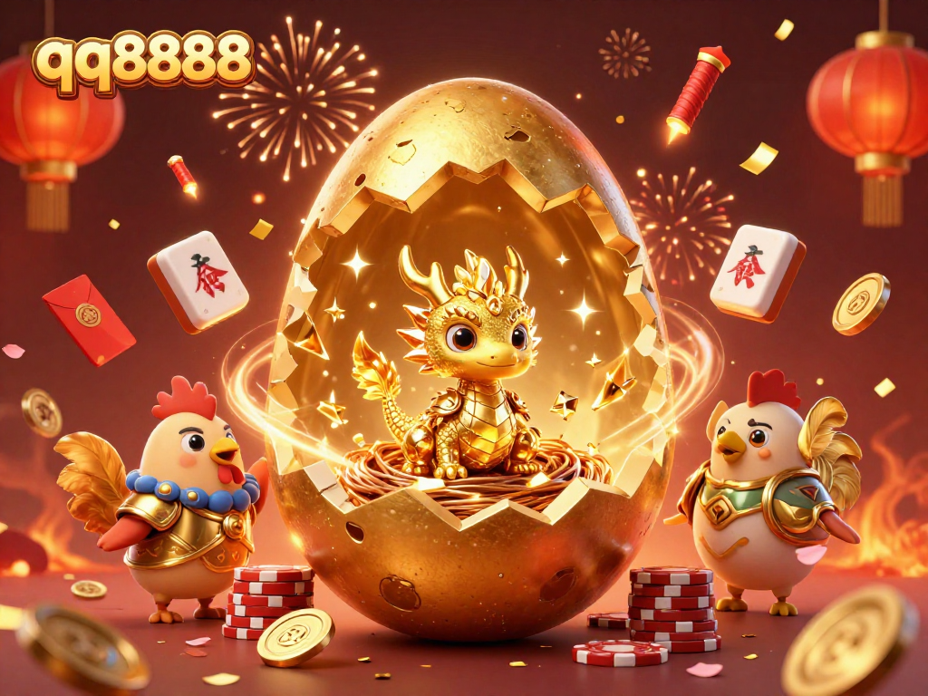 Experience the thrill of qq8888 with a golden dragon and poker chips illustration.