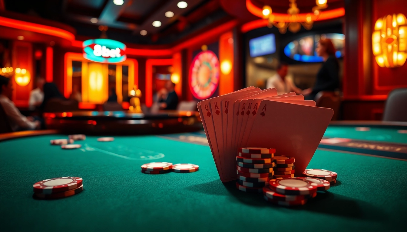 8kbet players enjoying a thrilling poker game at a luxurious casino table.