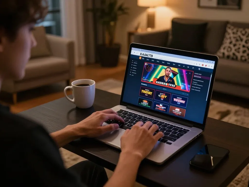 KADAL778 online casino gaming setup showing a player engaged with their laptop.