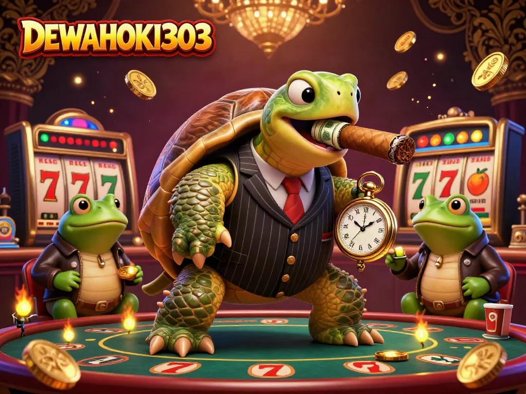 Menghadirkan DEWAHOKI303 dengan karakter unik dalam suasana kasino yang penuh warna dan slot tajuk permainan.