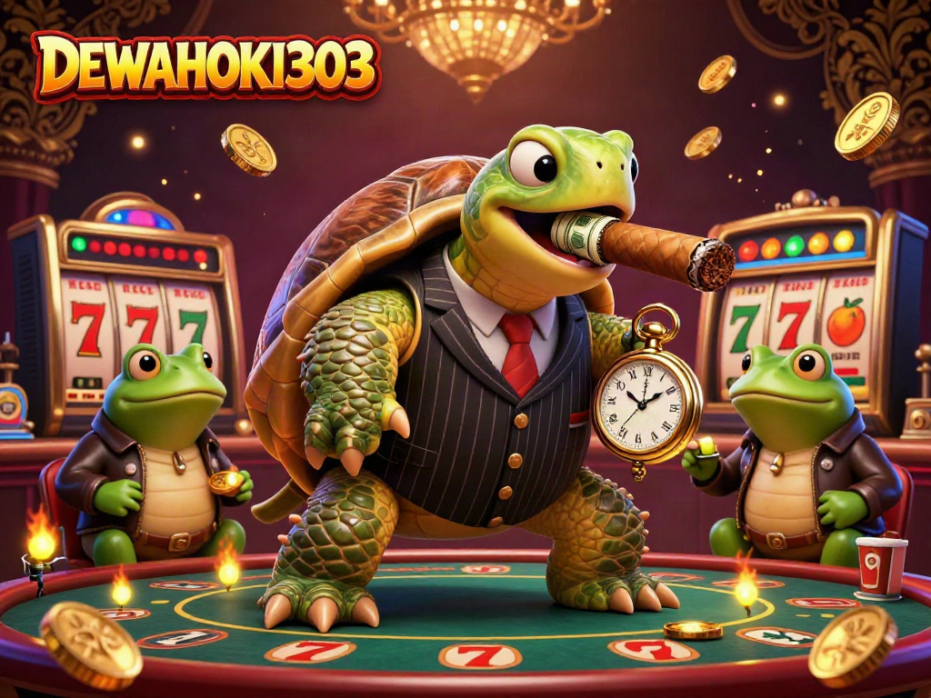 Menghadirkan DEWAHOKI303 dengan karakter unik dalam suasana kasino yang penuh warna dan slot tajuk permainan.