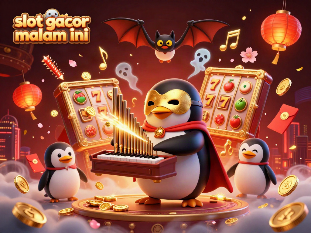 Slot gacor malam ini dengan pemenang utama, simbol keberuntungan, dan suasana kasino megah.
