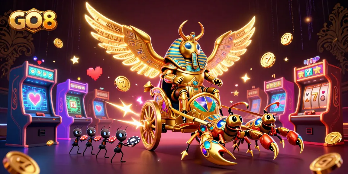 Engage with GO8's thrilling casino experience featuring vibrant games and golden elements.