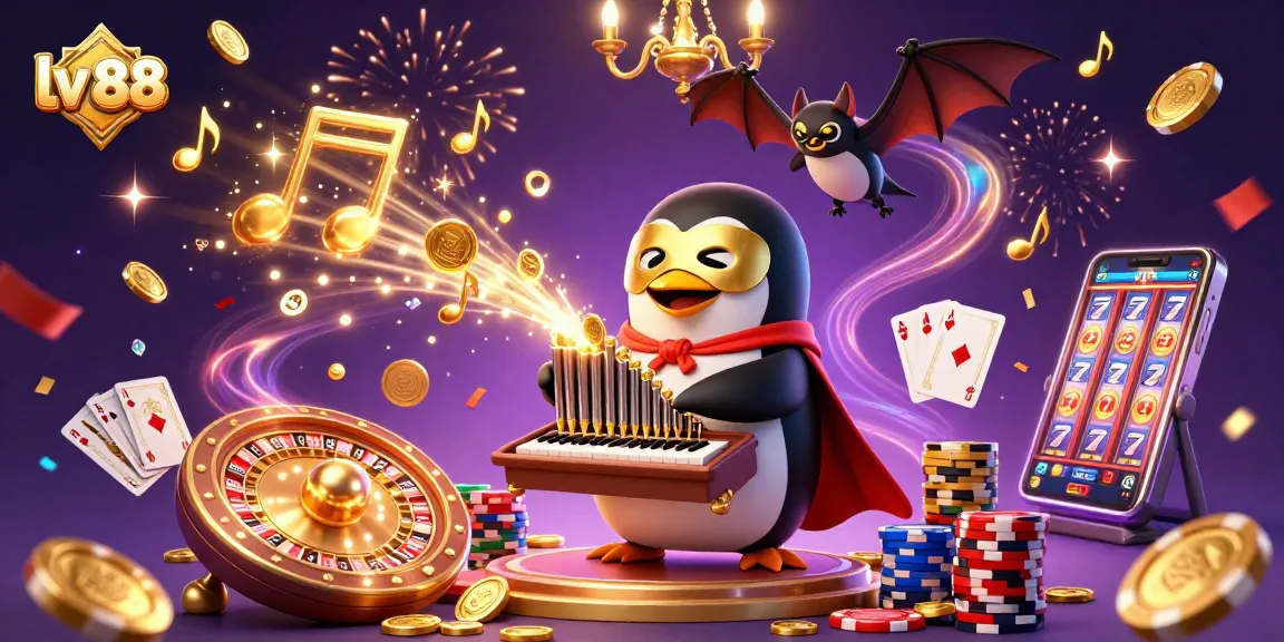 Experience thrilling gaming action at lv 88 with golden coins and vibrant casino elements.