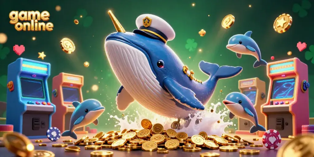 Catch thrilling moments in this vibrant game online scene with a whale, narwhal, and dolphins.