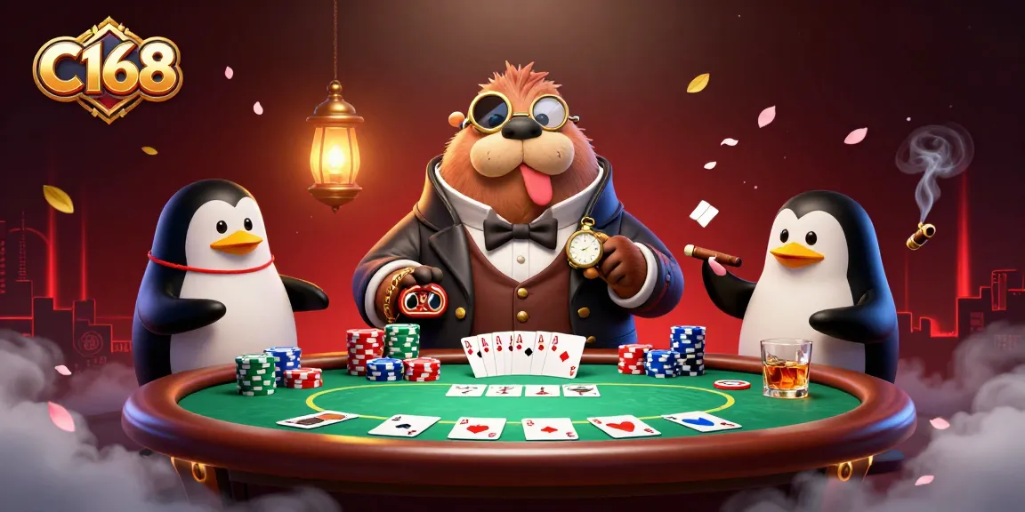 C168 brings excitement with a jolly walrus playing poker at an underwater casino.