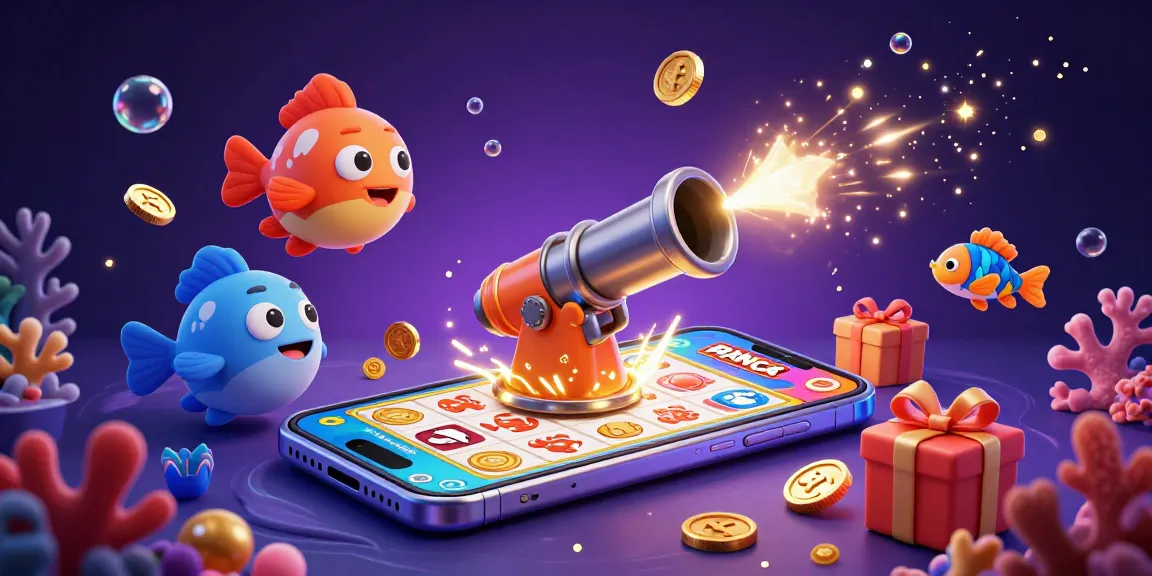 BẮN CÁ game action with a colorful underwater scene featuring a fish game cannon, vibrant sea creatures, and golden coins.