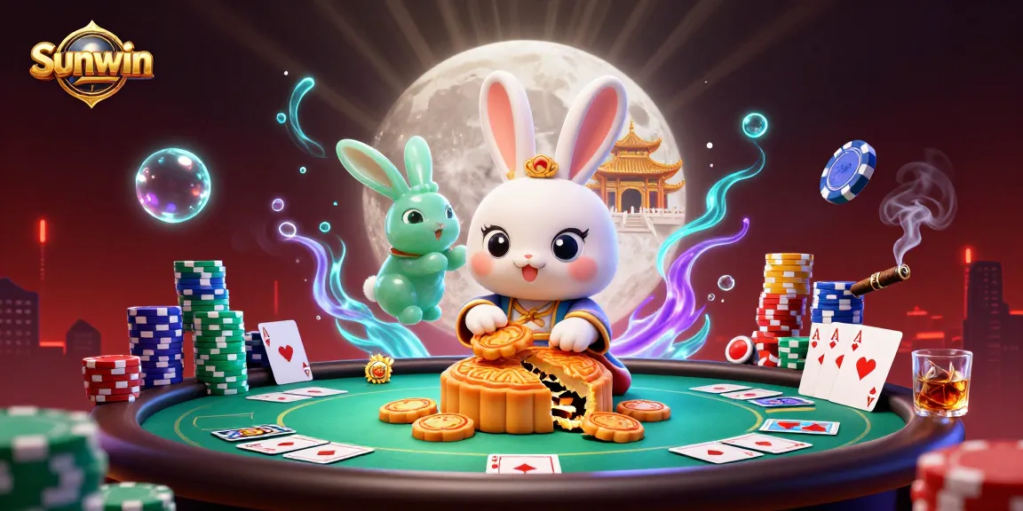 Win big with Sunwin's vibrant 3D casino scene featuring poker chips and games.