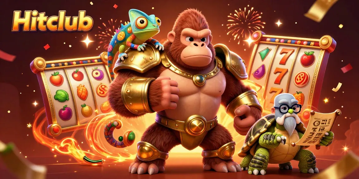 Experience exciting game action at Hitclub with a vibrant 3D casino illustration featuring dynamic slot elements.