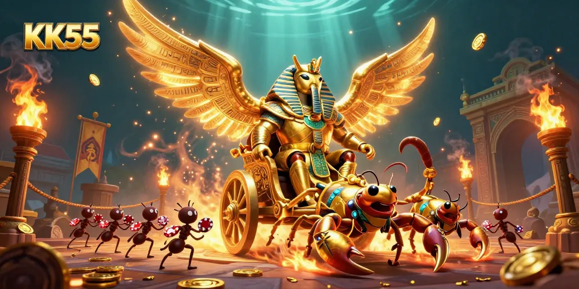 Experience an exciting game with KK55's vibrant casino scene featuring dynamic characters and elements.