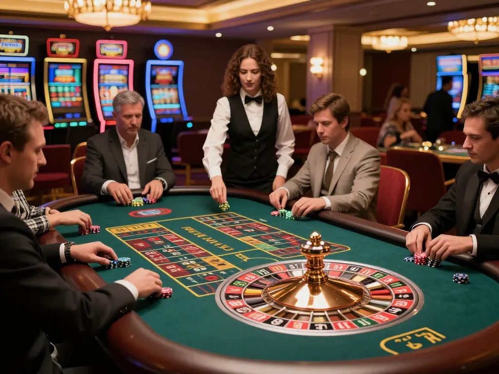 Players engaging at the roulette table in king33 casino atmosphere, vibrant gameplay.