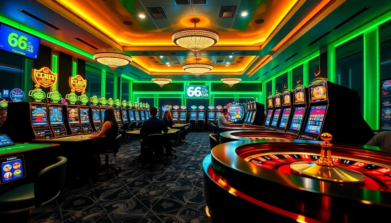 Experience the thrilling atmosphere of the 66 club online gaming platform with vibrant visuals of casino games.