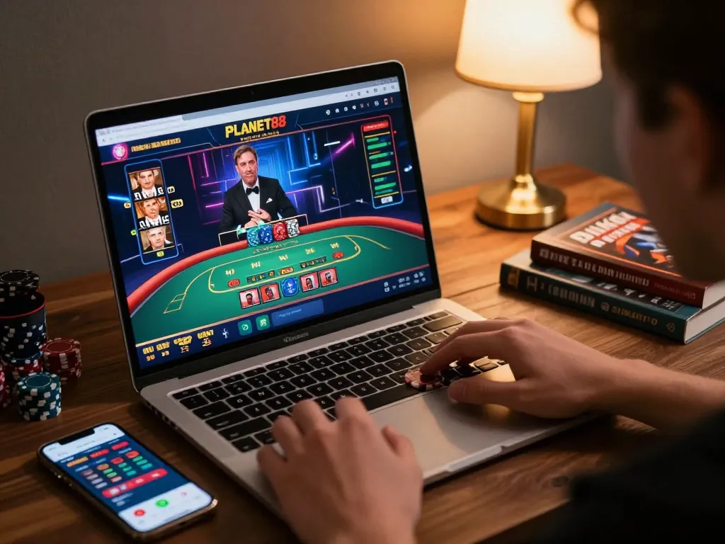 Engaging online gaming moment on PLANET88 with a player strategizing during a live dealer game
